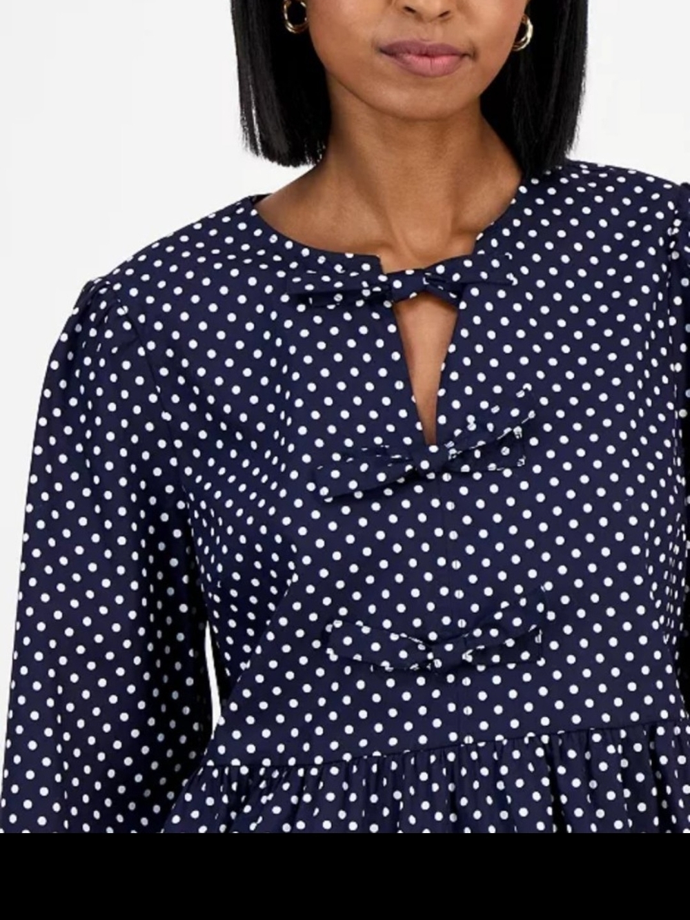 Nautica Navy White Polka Dot Peplum Blouse - Picture 3 of 7